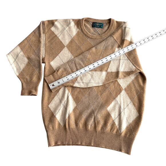 Alan Paine Great Britain 100% Cashmere Argyle Tan Crewneck Pullover Sweater L - Picture 9 of 9
